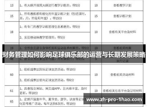 财务管理如何影响足球俱乐部的运营与长期发展策略